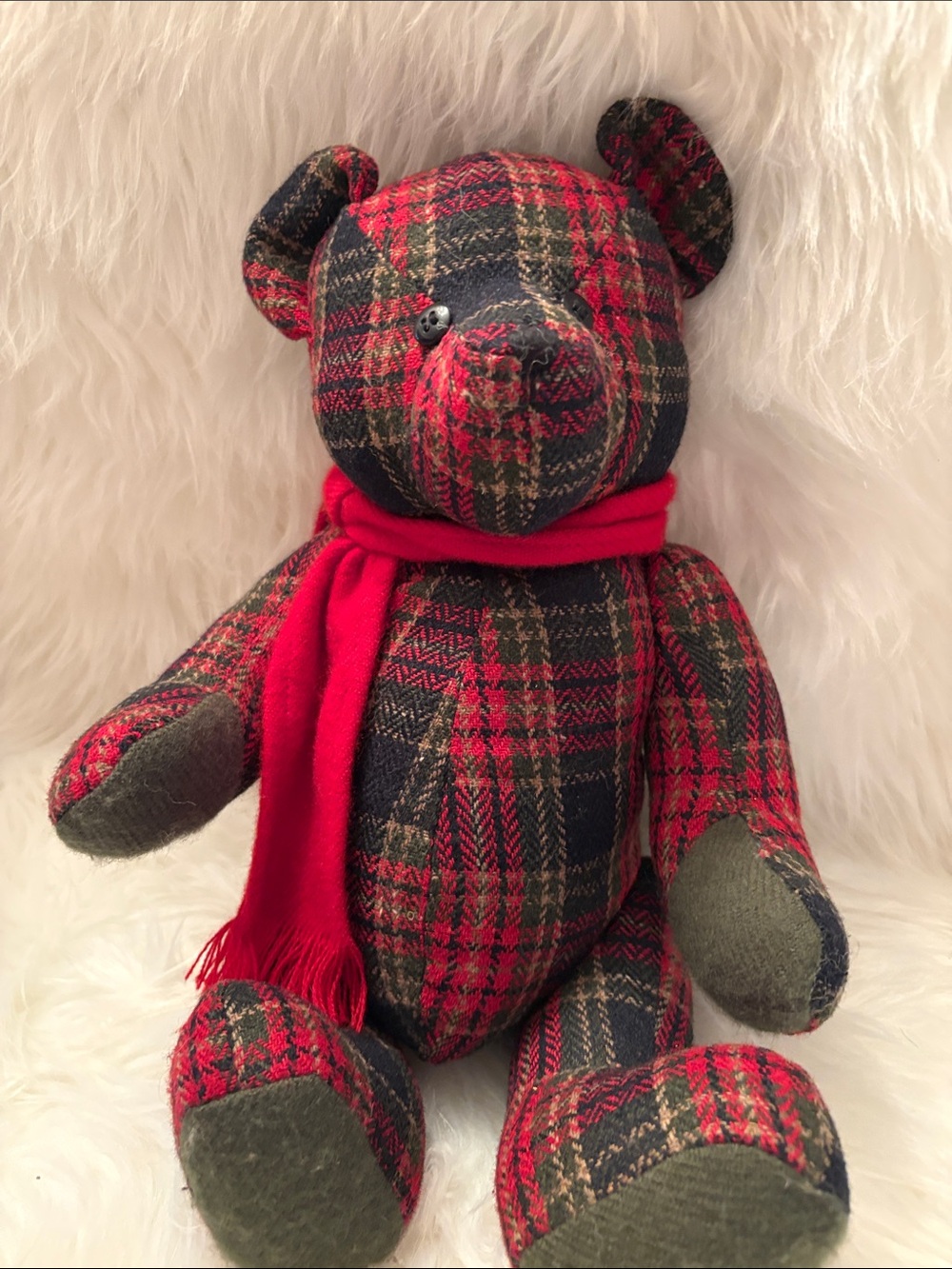 Boyds Bear Christmas Holiday Plaid Red & Green Kids Plush Bear with Red Scarf